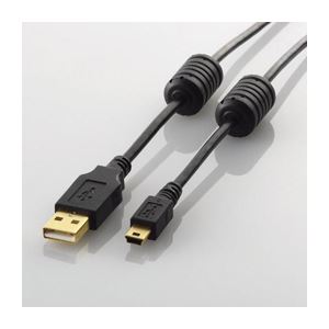 (まとめ)エレコム フェライトコア付きUSB2.0ケーブル U2C-MF20BK【×5セット】