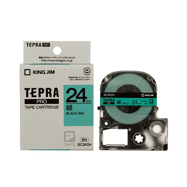 （まとめ） キングジム テプラ PRO テープカートリッジ パステル 24mm 緑／黒文字 SC24G 1個 【×4セット】