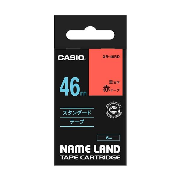 (まとめ) カシオ CASIO 名まえ地べた NAME LAND 標準尺度磁気テープ 46mm×6m 赤／黒文字 XR-46RD 1個  【×5仕掛ける】
