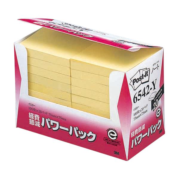 3M 郵便うけ・イット パワーパックノート 生まれ変わり紙 75×75粍 黄色 6542-Y 1風呂敷き包み（20冊） 【×10仕掛ける】