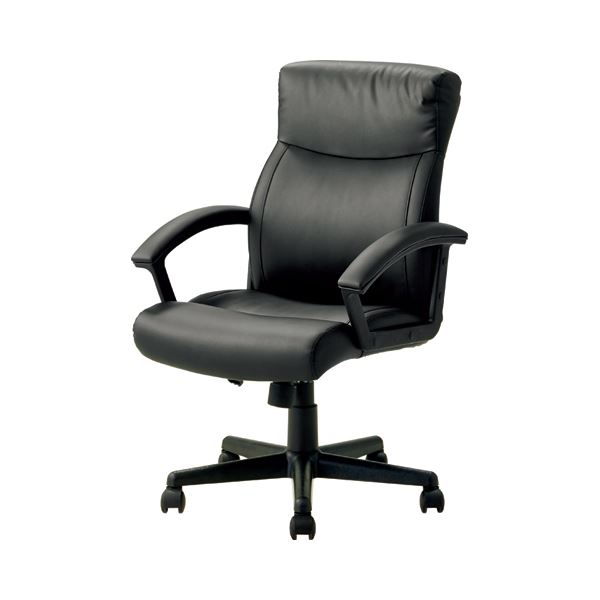 ナカバヤシ OAレザーチェア ローバック 肘付 ブラック CNL-501BK 1脚 【組立品】｜サイバーベイ