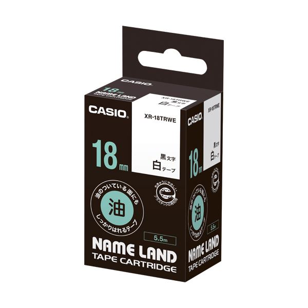 (まとめ) カシオ NAME LAND油の付いている面にもしっかりはれる磁気テープ 18mm×5.5m 白/黒文字 XR-18TRWE 1個 【×10仕掛ける】