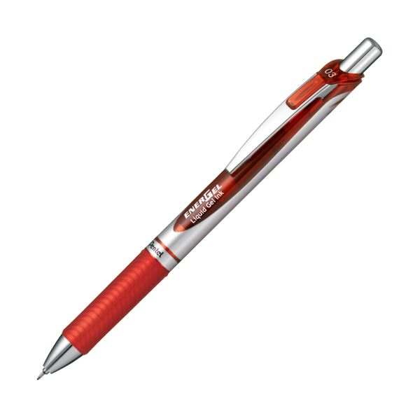 (まとめ) ぺんてる ゲルインクボールペンノック式エナージェル 0.3mm 赤 （軸色 シルバー） BLN73-B 1本  【×50セット】