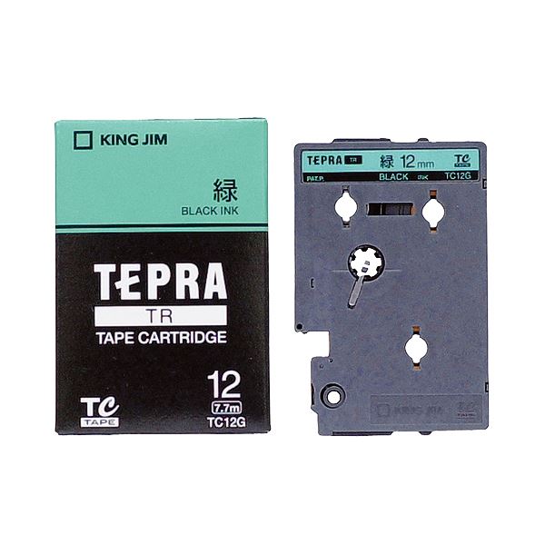 (まとめ) 第一人者体操場 テプラ TR 磁気テープ薬莢 淡彩 12粍 緑／黒文字 TC12G 1個  【×10仕かける】 オフィス機器用アクセサリー・部品-ラベルライター用テープ・リフィル-パソコン・周辺機器