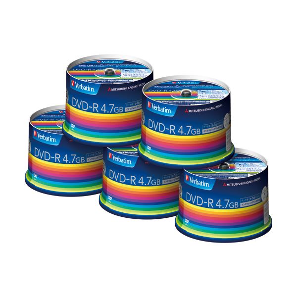 バーベイタム データ用DVD-R4.7GB 1-16倍速 スピンドルケース DHR47JP50V3C 1箱(250枚:50枚×5個)