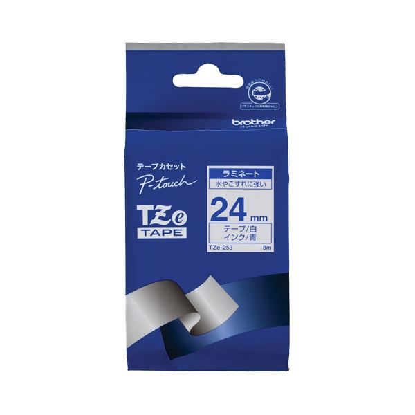 (まとめ) 茶飲み友だち BROTHER ピータッチ TZe磁気テープ ラミネートテープ 24粍 白／青文字記号 TZE-253 1個  【×10仕掛ける】