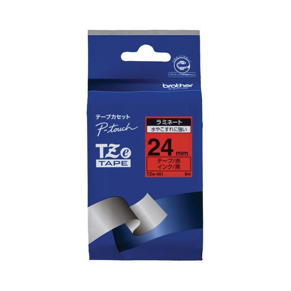 (まとめ) 茶飲み友だち BROTHER ピータッチ TZe磁気テープ ラミネートテープ 24粍 赤／黒文字 TZE-451 1個  【×10仕掛ける】