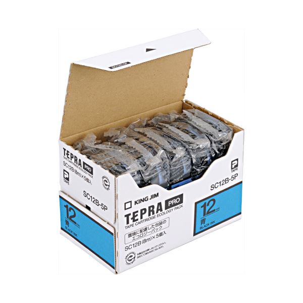 (まとめ）キングジム テプラ PRO テープカートリッジ パステル 12mm 青/黒文字 SC12B-5P 1パック(5個)【×3セット】