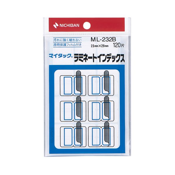 (まとめ) ニチバン マイタック ラミネートインデックス 保護フィルム付 中 23×29mm 青枠 ML-232B 1パック(120片：12片×10シート) 【×50セット】