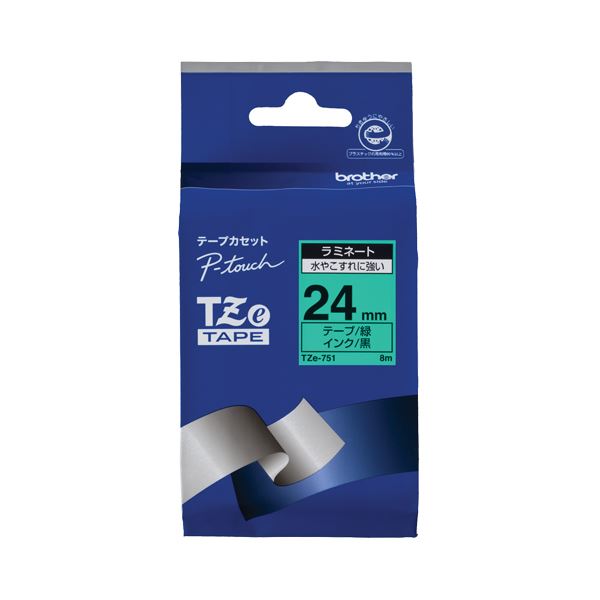 (まとめ) 茶飲み友だち BROTHER ピータッチ TZe磁気テープ ラミネートテープ 24粍 緑／黒文字 TZE-751 1個  【×10仕掛ける】