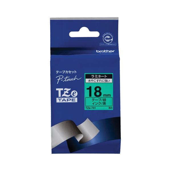 (まとめ) 茶飲み友だち BROTHER ピータッチ TZe磁気テープ ラミネートテープ 18粍 緑／黒文字 TZE-741 1個  【×10仕掛ける】