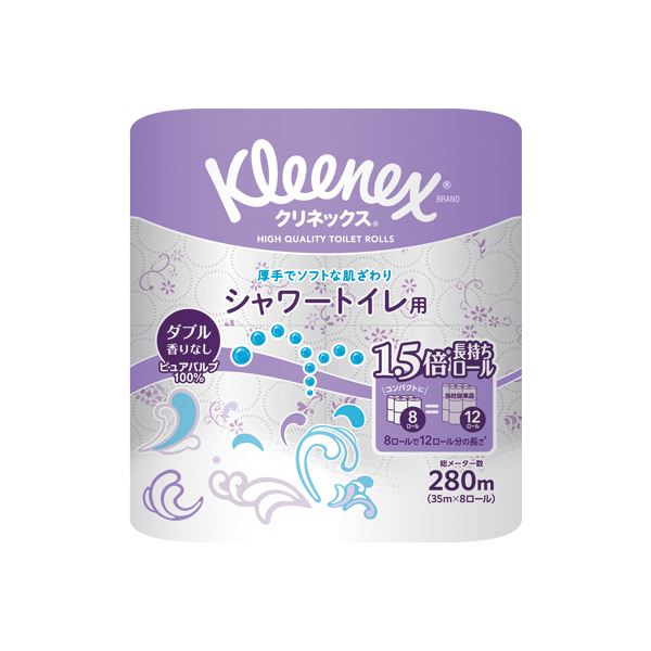 (まとめ) クレシア クリネックス 長持ち シャワートイレ用 8ロール 無香 【×5セット】