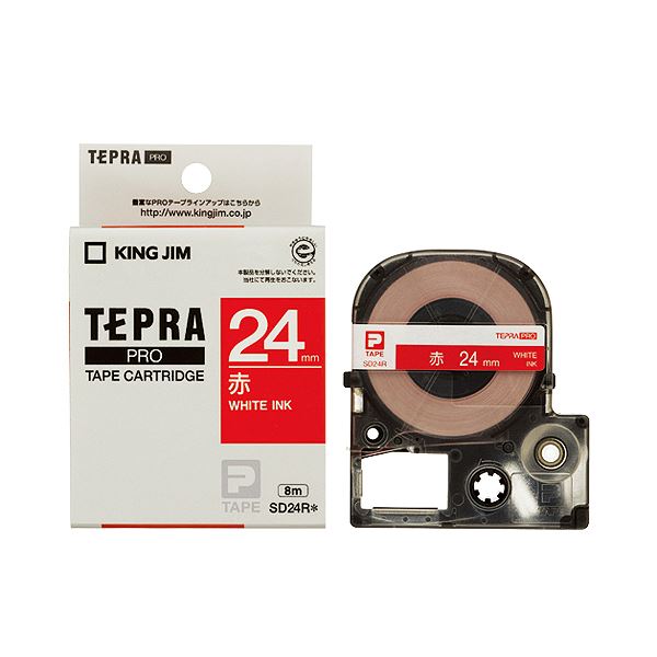 (まとめ) キングジム テプラ PRO テープカートリッジ ビビッド 24mm 赤／白文字 SD24R 1個 【×10セット】