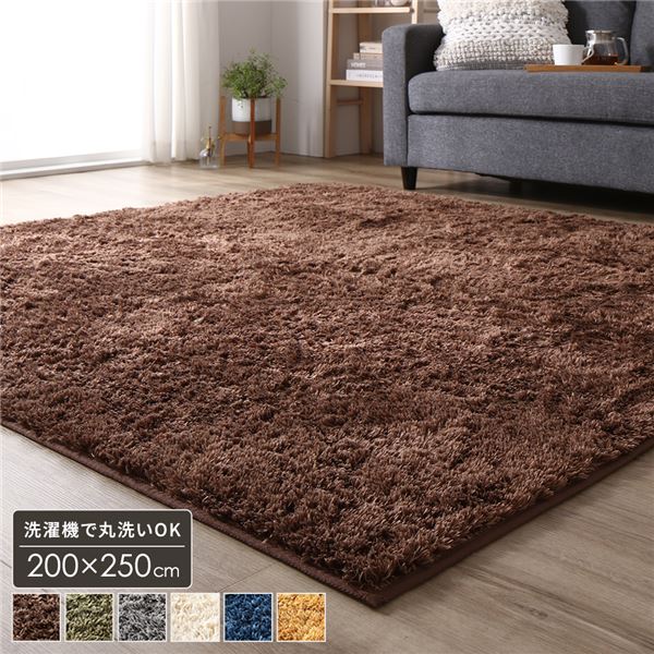 シャギー ラグ マット 約3畳 約200×250cm 長方形 ブラウン 床暖房 ホットカーペット対応 洗える 滑りにくい加工 制菌加工 オールシーズン 一年中使用可能 コンパクト収納 ウォッシャブル 長毛 フロアマット 敷き物 絨毯【代引不可】|サイバーベイ