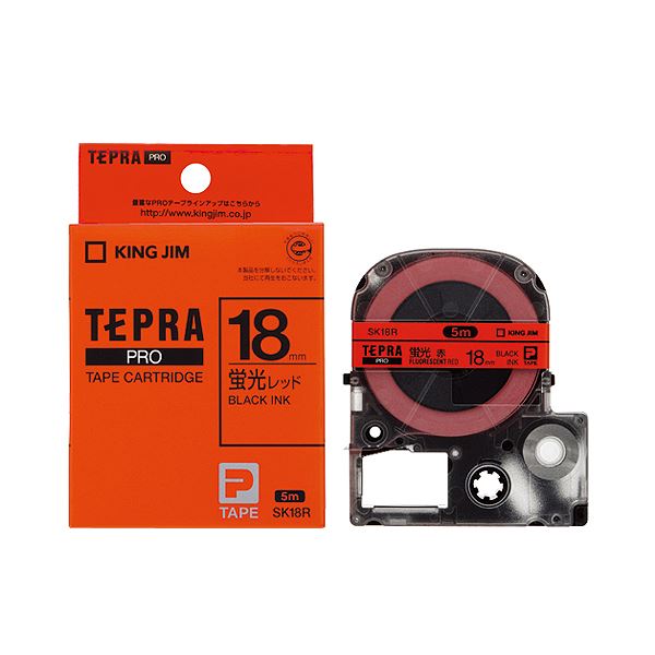 (まとめ) キングジム テプラ PRO テープカートリッジ 18mm 蛍光レッド／黒文字 SK18R 1個 【×10セット】