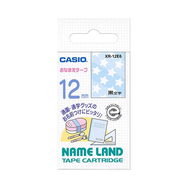 （まとめ）カシオ NAME LANDおなまえテープ 12mm×4m 星柄/黒文字 XR-12E6 1個【×3セット】