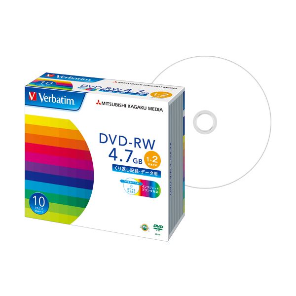 (まとめ) バーベイタム データ用DVD-RW4.7GB 2倍速 ワイドプリンタブル 5mmスリムケース DHW47NP10V1 1パック(10枚) 【×10セット】 17,738円