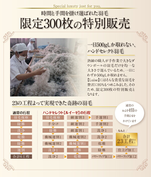 【ポイント10倍】布団8点セットキング【ルイーゼ】アンティークホワイトベッドタイプグース超えの暖かさハンドセレクトダウン95%プレミアムゴールドラベル羽毛布団8点セットLuise【ルイーゼ】