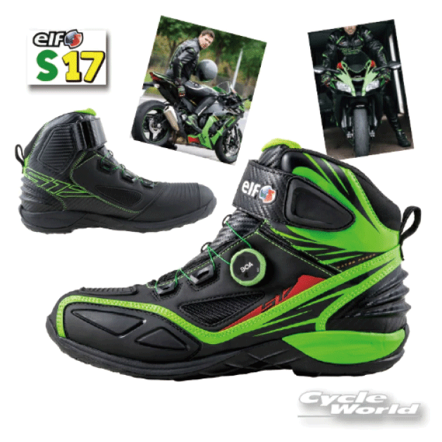 elf バイク用靴 グリーン/ブラック エルフシューズ | elf footwear