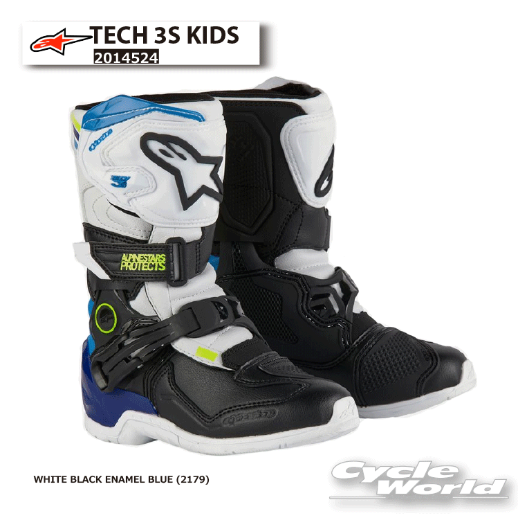 ☆ 正規品【ALPINESTARS】TECH 3S KIDS《WHITE BLACK ENAMEL BLUE (2179)》 テック3 3S キッズ オフロード ブーツ イタリア取り寄せ オフロードブーツ 子供用 アルパインスターズ 2014524【バイク用品】