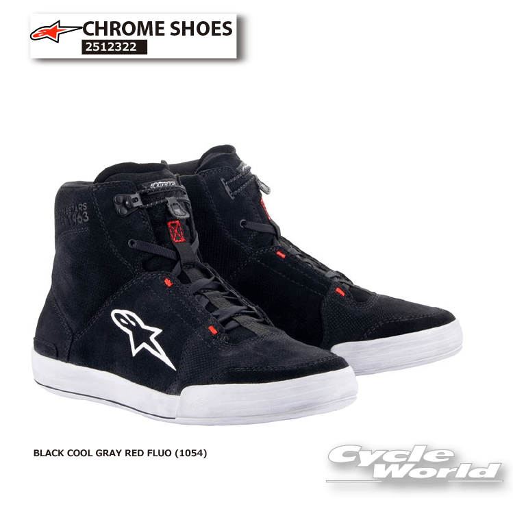 ☆正規品【ALPINESTARS】CHROME SHOES《BLACK COOL GRAY RED FLUO (1054)》イタリア取り寄せ　2512322 クロムシューズ　ライディング　シューズ 　オンロードブーツ　ショートブーツ　ツーリング おしゃれ　アルパインスターズ【バイク用品】