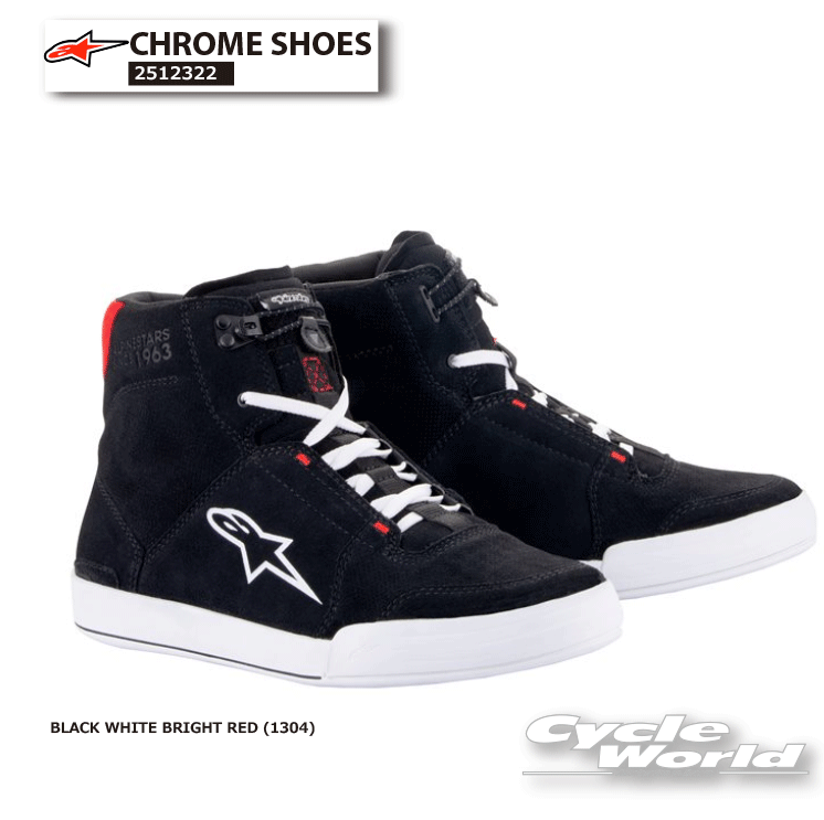 ☆正規品【ALPINESTARS】CHROME SHOES《BLACK WHITE BRIGHT RED (1304)》イタリア取り寄せ　2512322 クロムシューズ　ライディング　シューズ 　オンロードブーツ　ショートブーツ　ツーリング おしゃれ　アルパインスターズ【バイク用品】