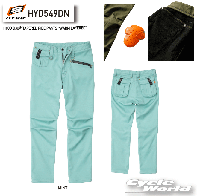 ☆【HYOD】HYD549DN　HYOD D3O? TAPERED RIDE PANTS“WARM LAYERED”《MINT》 　膝　プロテクター　ヒョウドウプロダクツ 【バイク用品】