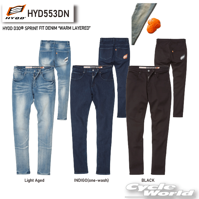 ☆【HYOD】HYD553DN　HYOD D3O? SPRINT FIT DENIM “WARM LAYERED” 　デニム　膝　プロテクター　ヒョウドウプロダクツ 【バイク用品】