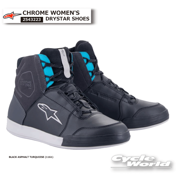 ☆正規品【ALPINESTARS】CHROME WOMEN'S DRYSTAR SHOES《BLACK ASPHALT TURQUOISE (1161) 》イタリア取り寄せ　 クロムドライスターシューズ 女性用 レディース ライディング オンロードブーツ ショートブーツ ツーリング アルパインスターズ 2543223【バイク用品】
