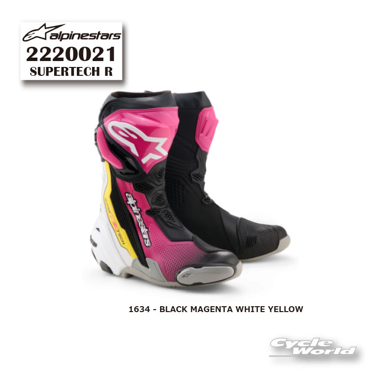 ☆ 正規品【ALPINESTARS】SUPERTECH R 《2220021》 BLACK MAGENTA WHITE YELLOW (1634)　 スーパーテックR　ブーツ　アルパインスターズ　イタリア取り寄せ【バイク用品】