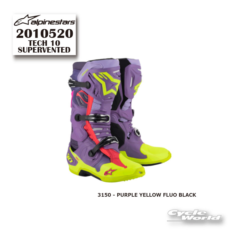 ☆ 正規品【ALPINESTARS】TECH 10 SUPERVENTED BOOTS 《2010520》PURPLE YELLOW FLUO BLACK (3150)　 テック10　スーパーベント　ブーツ　アルパインスターズ　モトクロス オフロードブーツ　オフロード　イタリア取り寄せ【バイク用品】