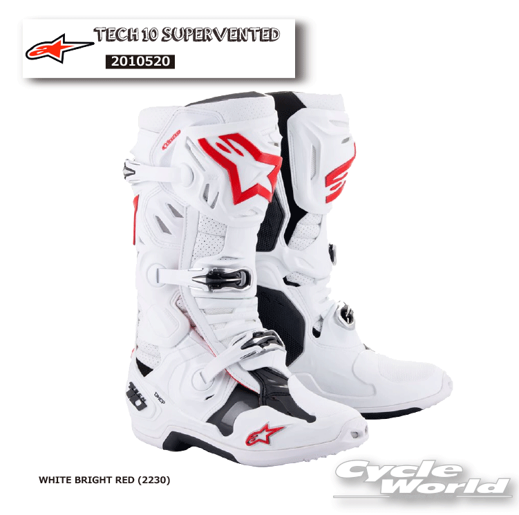 ☆ 正規品【ALPINESTARS】TECH 10 SUPERVENTED BOOTS 《2010520》 WHITE BRIGHT RED (2230)　 テック10　スーパーベント　ブーツ　アルパインスターズ　モトクロス オフロードブーツ　オフロード　イタリア取り寄せ【バイク用品】