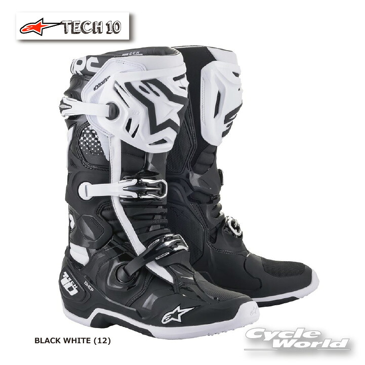 ☆ 正規品【ALPINESTARS】TECH 10　ブーツ　《2010020》BLACK WHITE (12) 　イタリア取り寄せ テック10　TECH10　アルパインスターズ　 モトクロス オフロードブーツ　オフロード　MX【バイク用品】