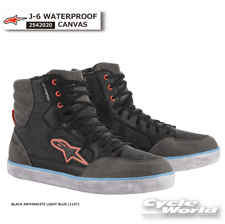 正規品【ALPINESTARS】J-6 WATERPROOF CANVAS《2542020》BLACK ANTHRACITE LIGHT BLUE (1147)　イタリア取り寄せシューズ　スニーカー　ライディングシューズ　バイクブーツ　ストリート　防水 アルパインスターズ 2542020【バイク用品】｜バイク用品専門店サイクルワールド