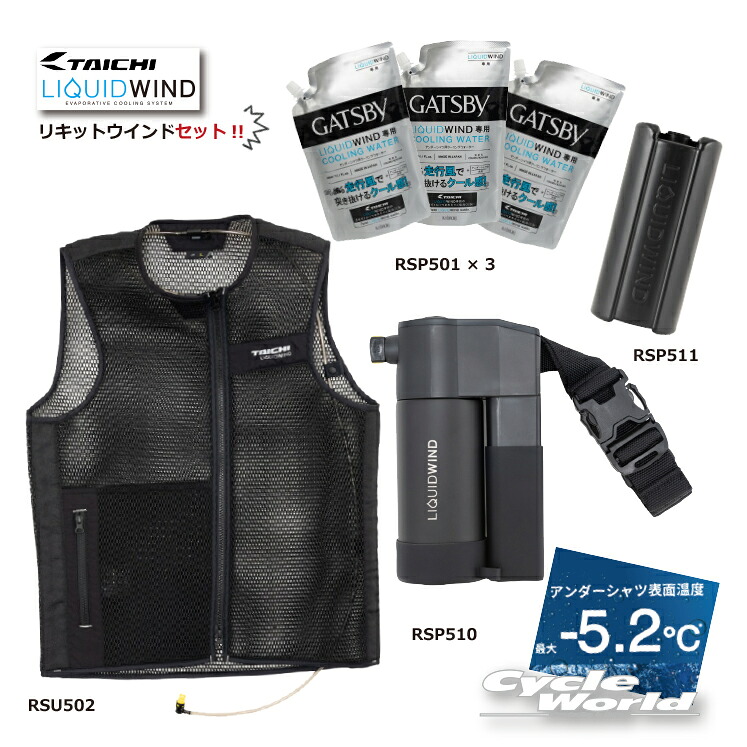 【対応】【RS TAICHI】正規品《RSU502 /RSP510/RSP511/RSP501&times;3》 リキッドウインドセット販売　4点セット LIQUIDWINDSET1 リキッドウインド　冷却水　集中冷却　気化熱冷却　クール　RSタイチ　アールエスタイチ【バイク用品】｜バイク用品専門店サイクルワールド