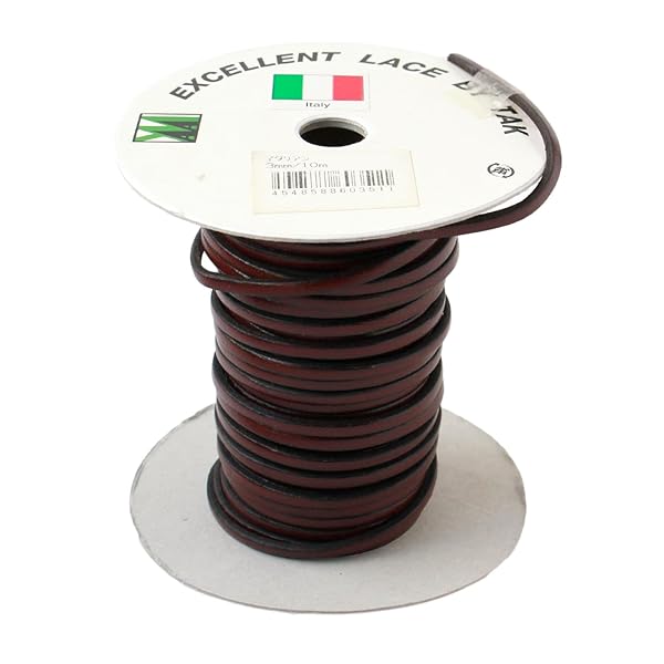 イタリア共和国製本革吊りひも 3粍幅 10ｍ巻 茶 YC3-10M-45