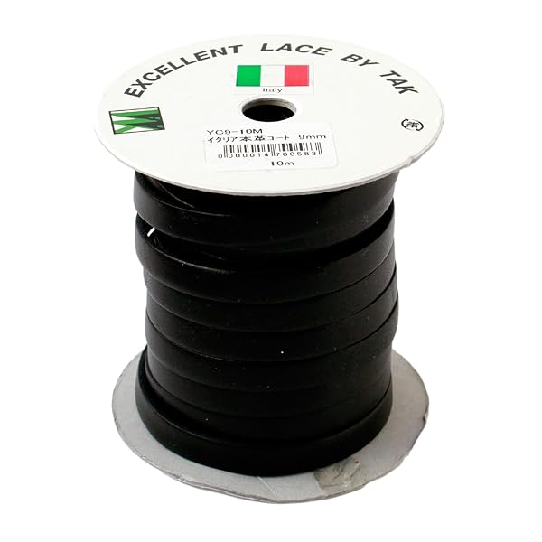 イタリア共和国製本革吊りひも 9粍幅 10ｍ巻 黒 YC9-10M-9