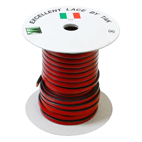 イタリア共和国製本革吊りひも 5粍幅 10ｍ巻 赤 YC5-10M-28