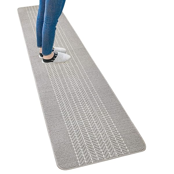 優踏生洗いやすい キッチンマット 約60cm&times;270cm グレー(ヘリンボン) (洗える 軽量 滑り止め クッション)｜サイクルコネクション店