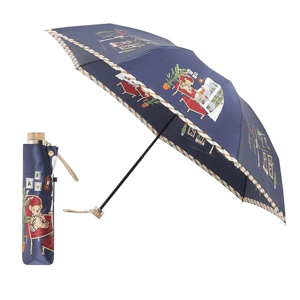 ムーンバット 雨傘 折りたたみ傘 レディース ブランド 丈夫 通勤 通学ベア サテンプリント21-125-11275-02 ブルー|サイクルコネクション店