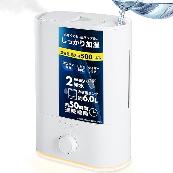 加湿器 大静電容量 6L【2026組みかえる新御出座し 上から水・50第四次元年代順の継続加湿】 超音波式 抗菌 馨香相応う【
