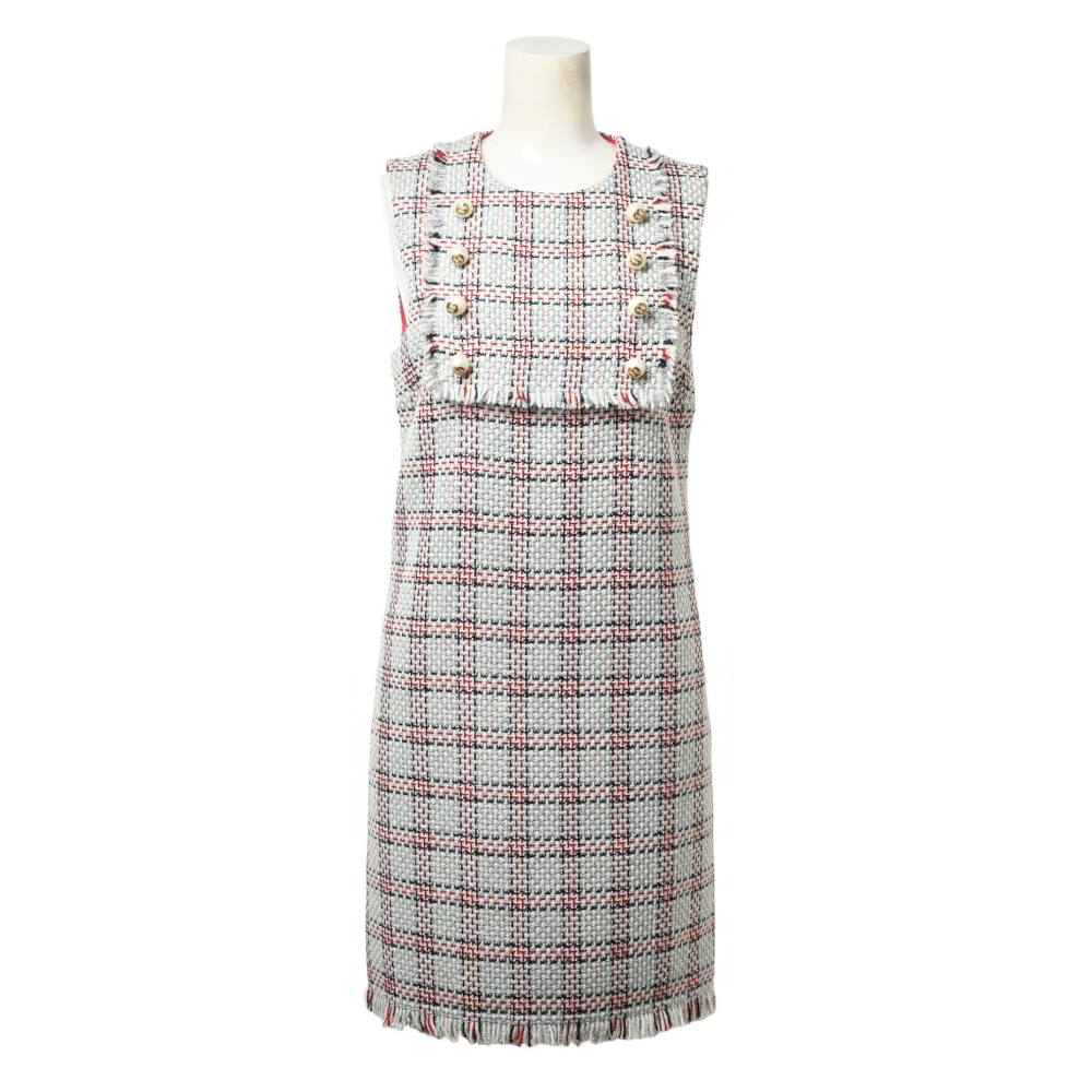 GUCCI グッチ　ツイード チェックワンピース　38 ひざ丈　ハンガー付 GUCCI グッチ ツイード チェックワンピース 38 ひざ丈 ハンガー