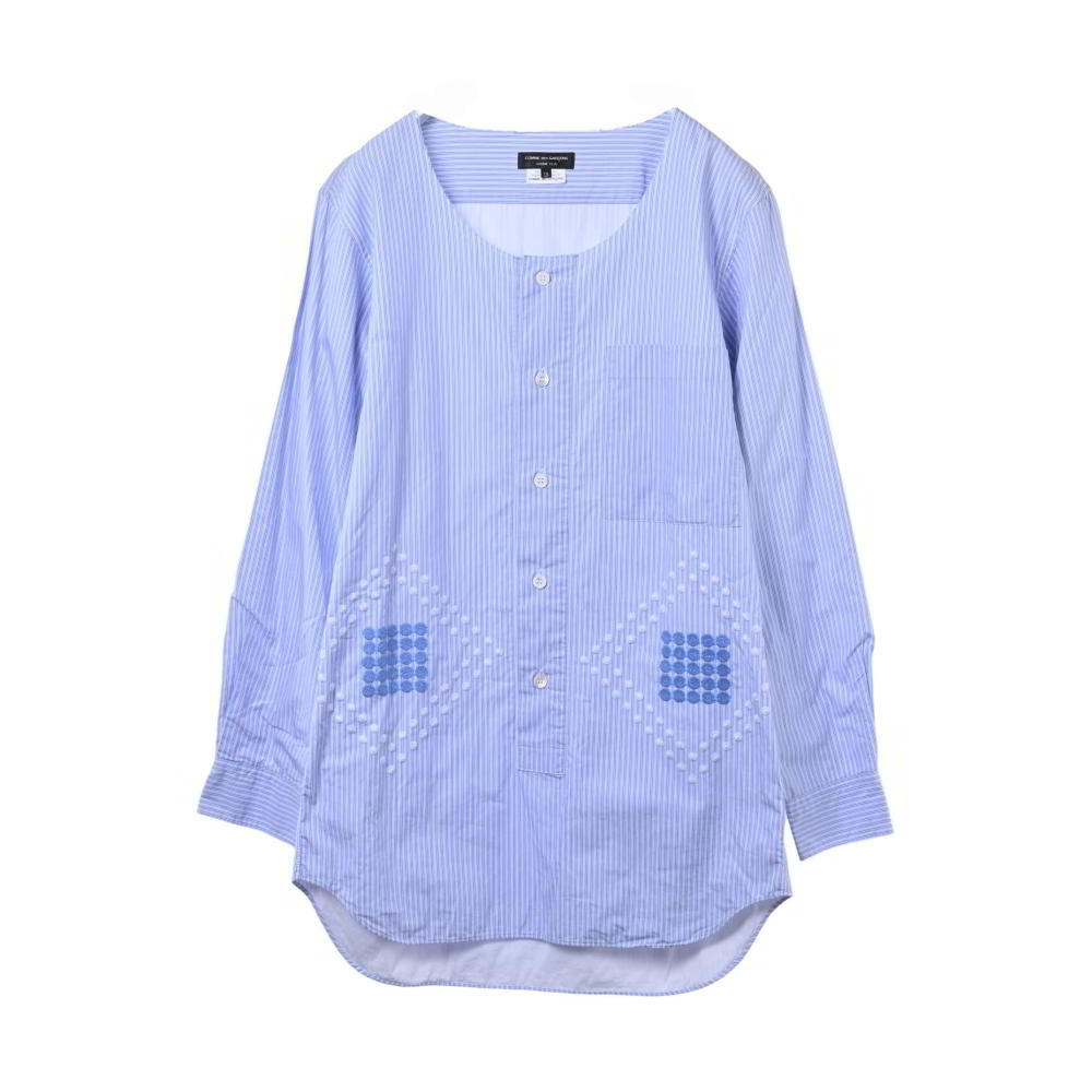 COMME des GARCONS HOMME PLUS 否色合い 綿織物 縞模様 プルオーバー XS 青色 コムデ給仕 オム プリュス 【中古】 トップス-メンズファッション