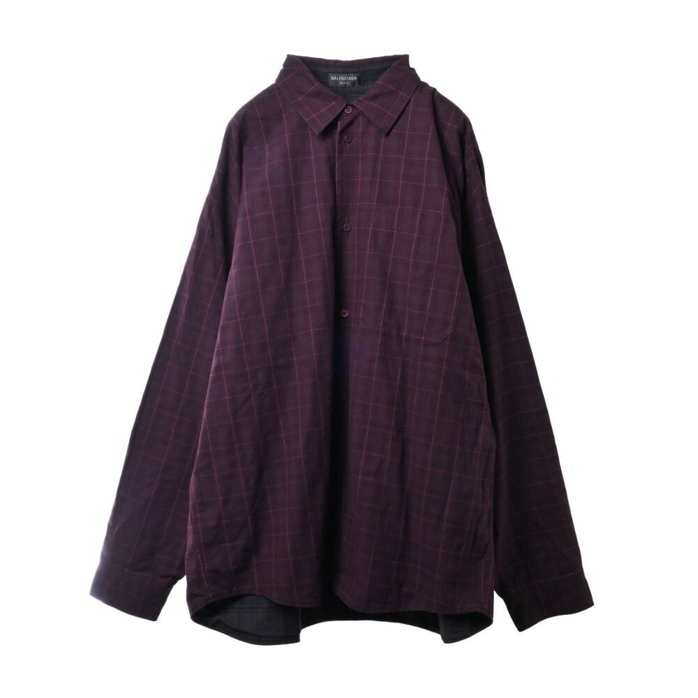 BALENCIAGA リバーシブル オーバー チェック シャツ XL ボルドー バレンシアガ 【中古】|CYCLE HEARTS店