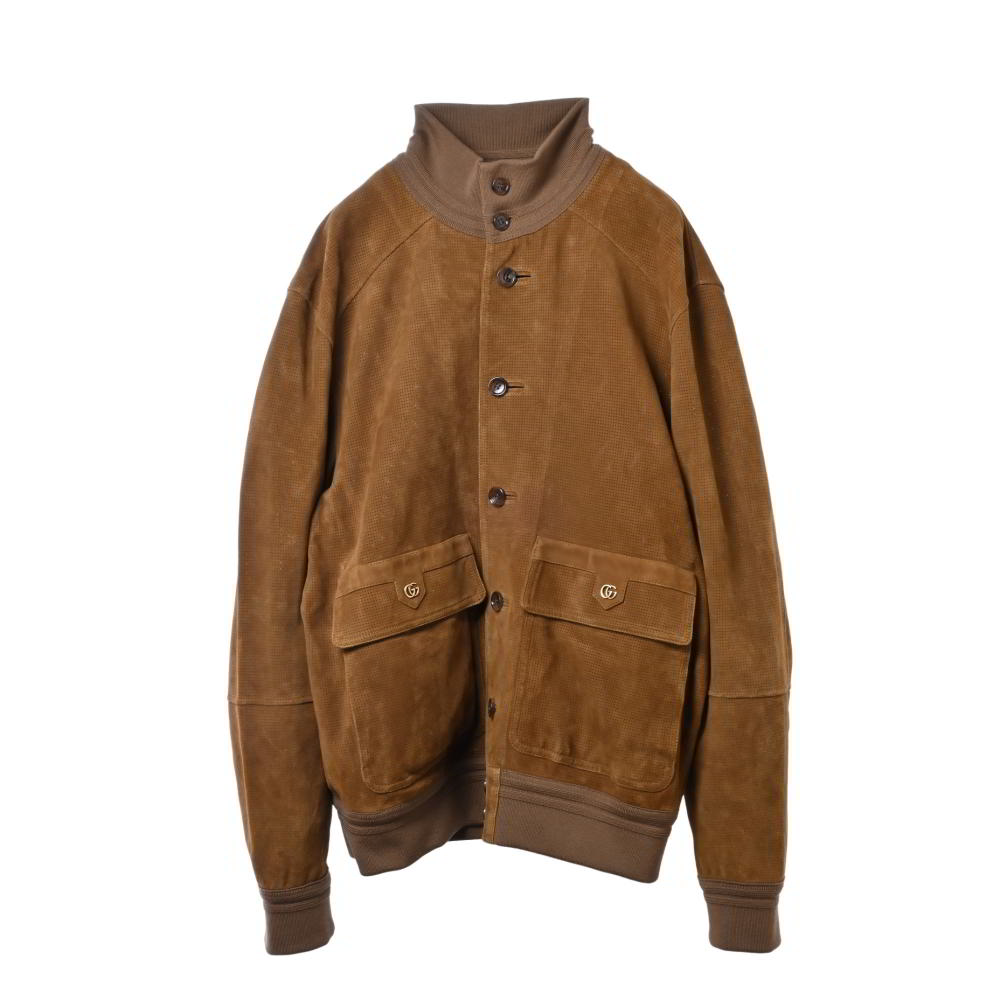 GUCCI ラムレザー パンチング スエードジャケット 52 ブラウン グッチ 【中古】｜CYCLE HEARTS店