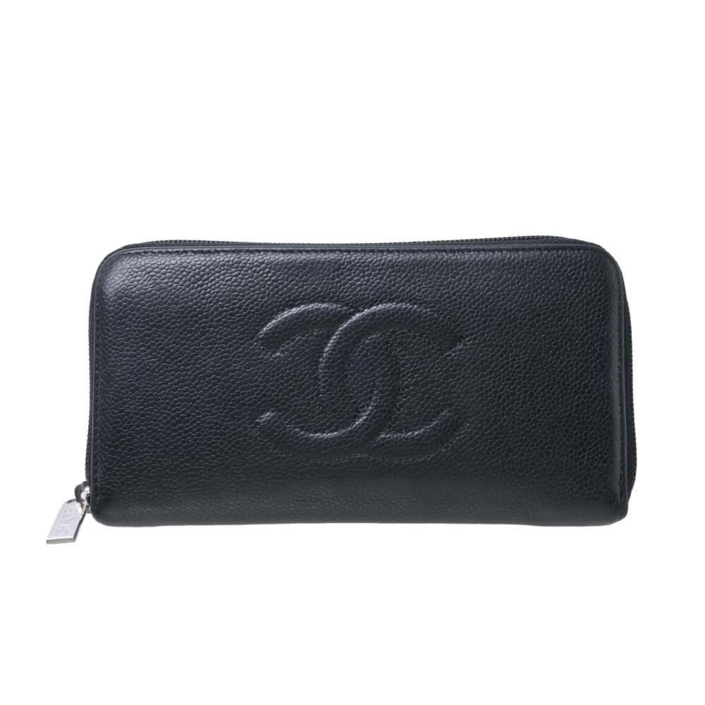 CHANEL キャビア人はだ ラウンドジップ 長紙入れ ウォレット - 黒いこと シャネル 【中古】