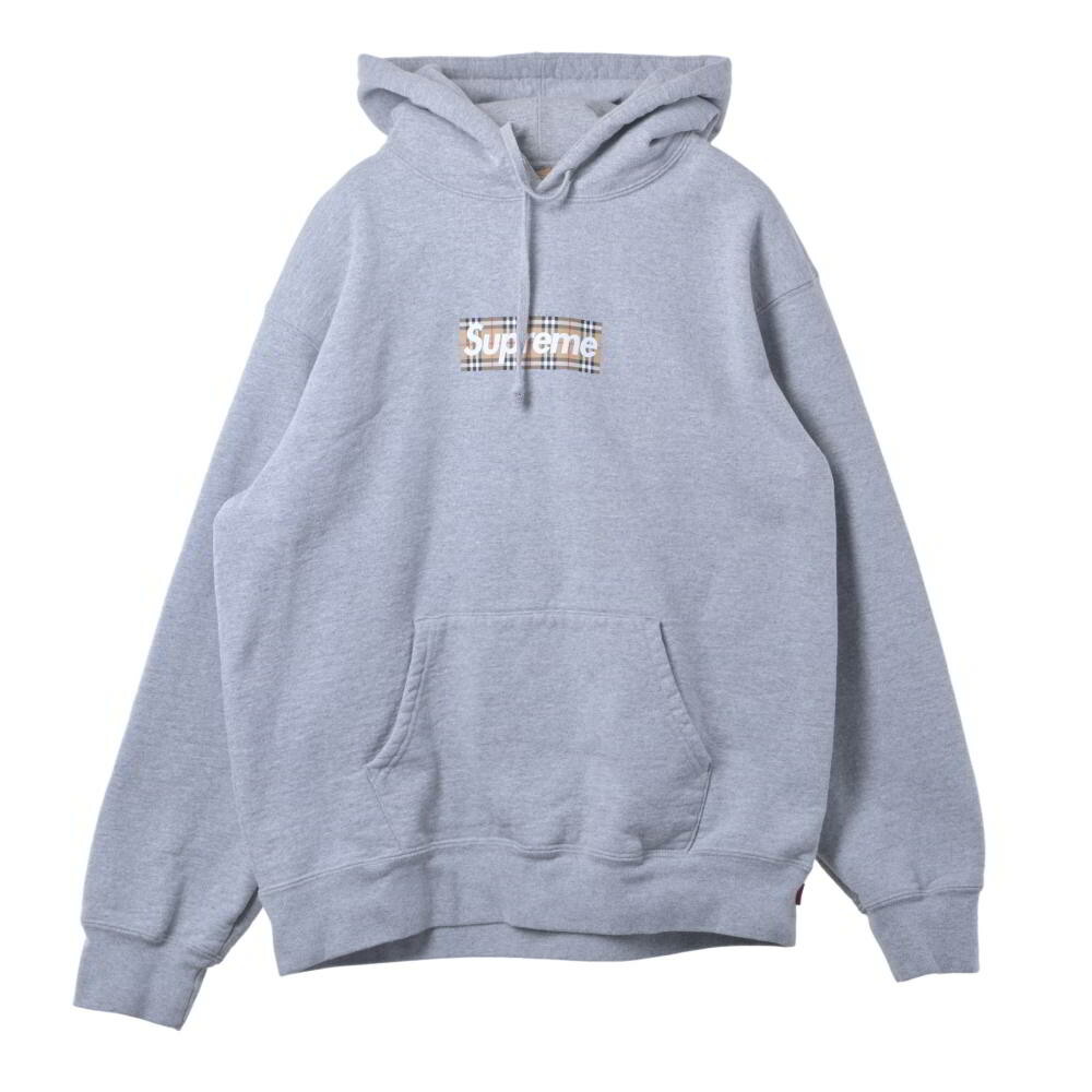 Supreme × Burberry ボックスロゴ プルオーバー パーカ M グレー シュプリーム 【中古】