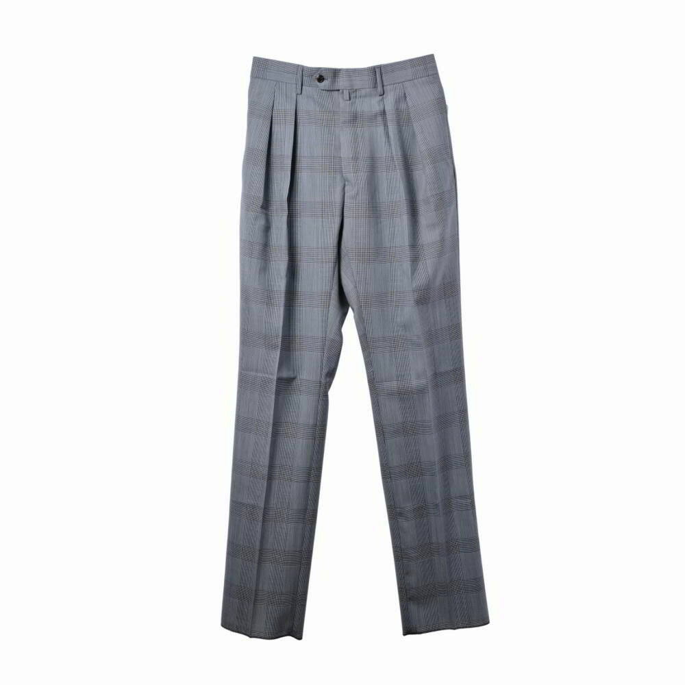 CARUSO per NEAT グレン照合のしるし ツータック トラウザーズ ズボン下 24-01CNGTR 46 薄墨色 カルーゾ 【中古】