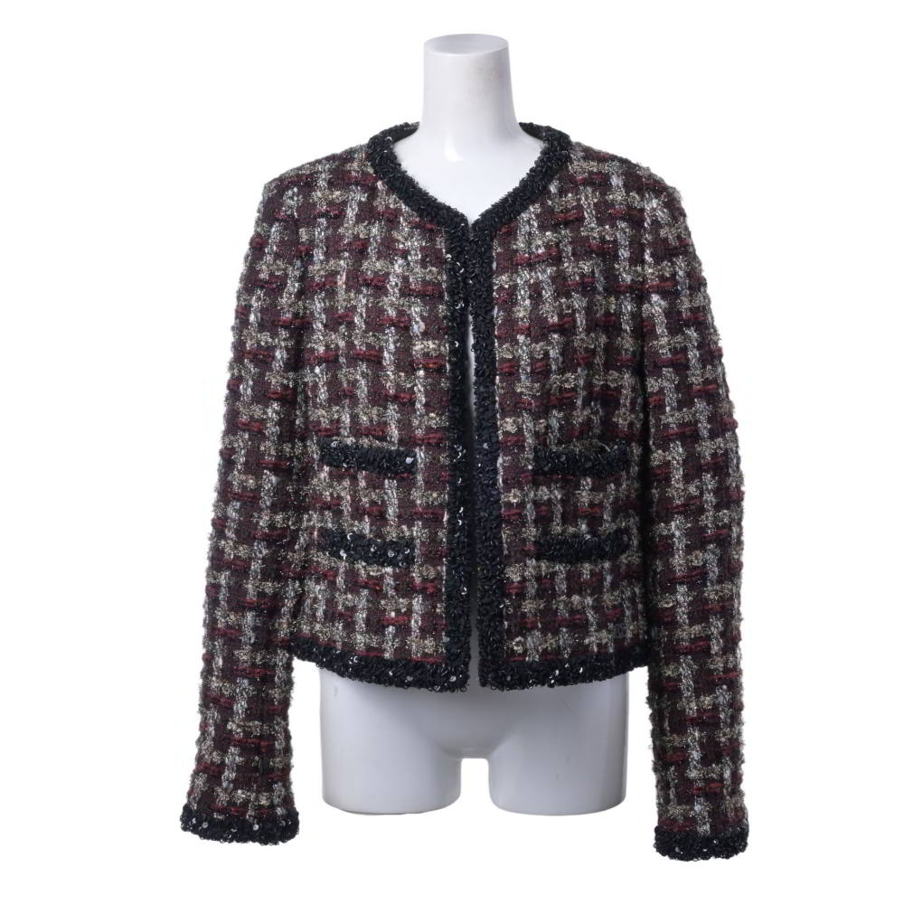 CHANEL 02A P20126V11697 ミックスツイード スパンコール装飾 ノーカラー ジャケット 42 ボルドー シャネル 【中古】｜CYCLE HEARTS店