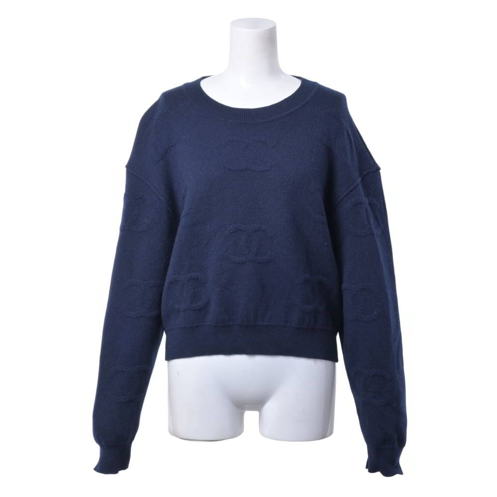 CHANEL P70525K10076 ジャかばい立て ココマーク カシミール クロップド 編み物 38 米国海軍 シャネル 【中古】